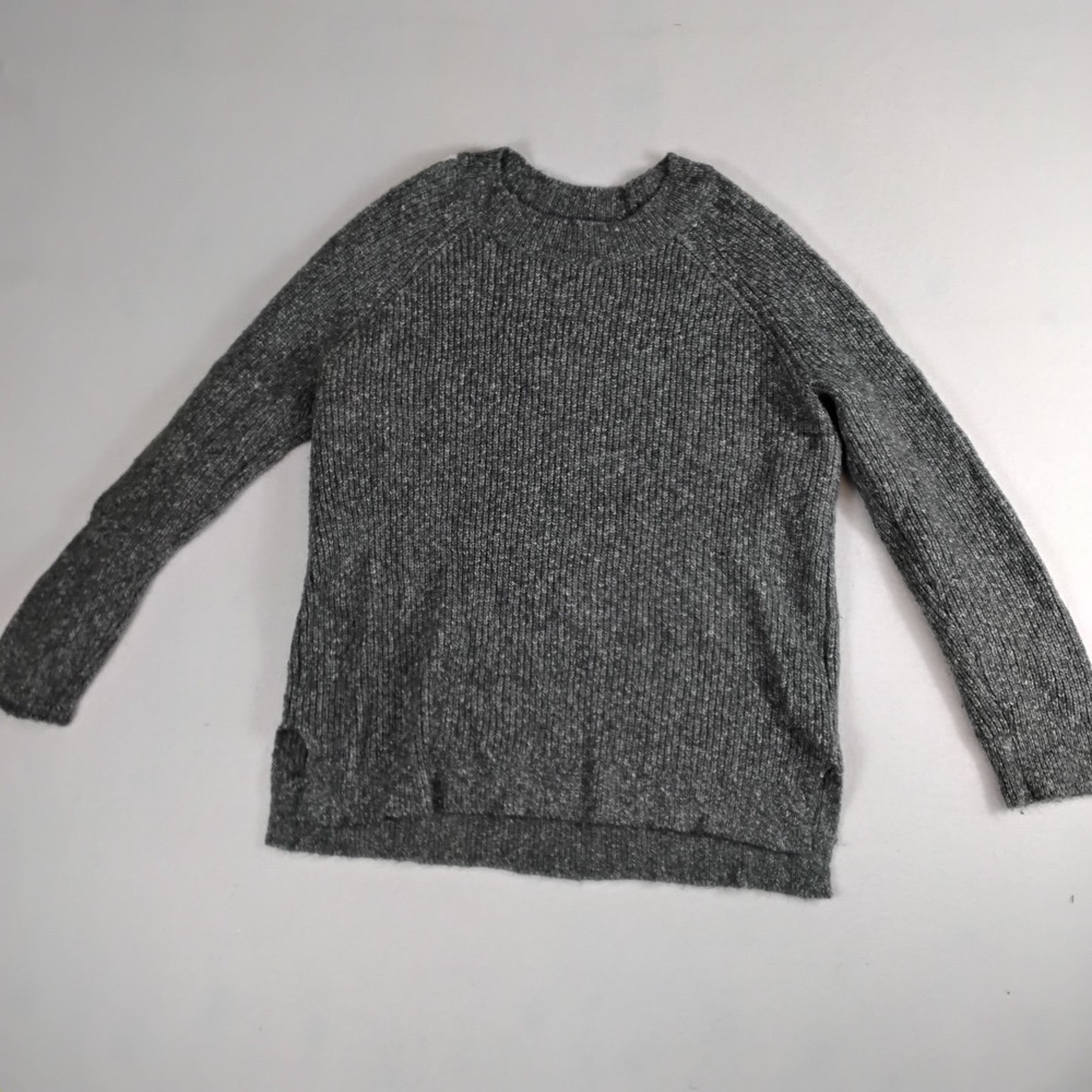 INC International Concepts Womens L Gray Ribbed Knit Rhinestone Crewneck Sweater